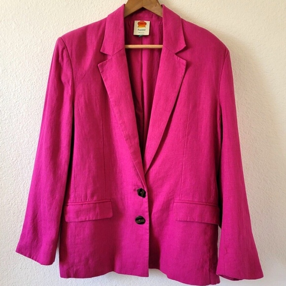 FARM Rio | Jackets & Coats | Farm Rio Pink Linen Blazer | Poshmark